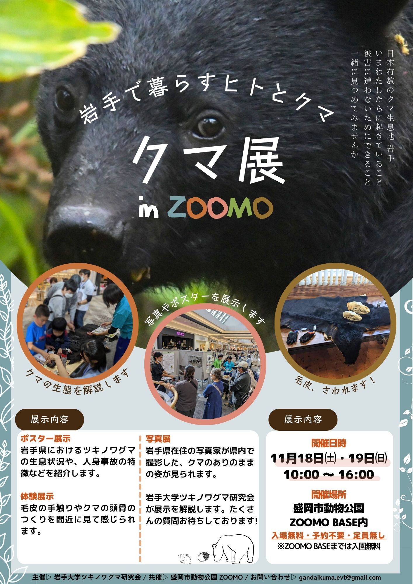 岩手大学ツキノワグマ研究会「クマ展 in ZOOMO」開催 - 盛岡観光に